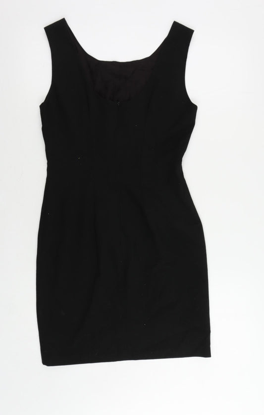 Warehouse Womens Black Polyester Pencil Dress Size 10 Scoop Neck Zip