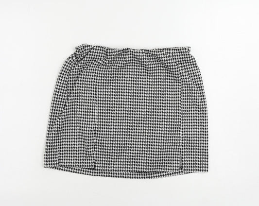 H&M Womens Black Geometric Polyester Mini Skirt Size M - Elastic Waist