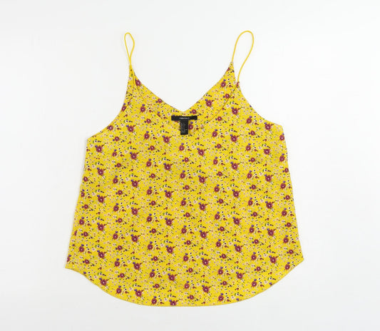 FOREVER 21 Womens Yellow Floral Polyester Camisole Tank Size S V-Neck