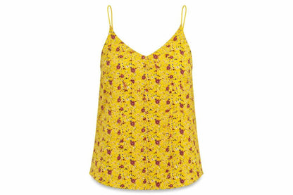Forever 21 Womens Yellow Floral Polyester Camisole Tank Size S V-Neck