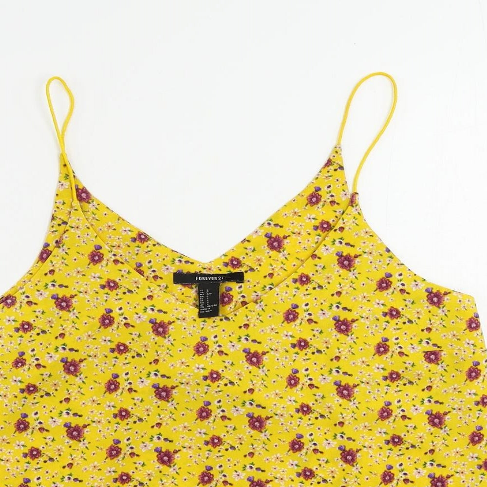FOREVER 21 Womens Yellow Floral Polyester Camisole Tank Size S V-Neck