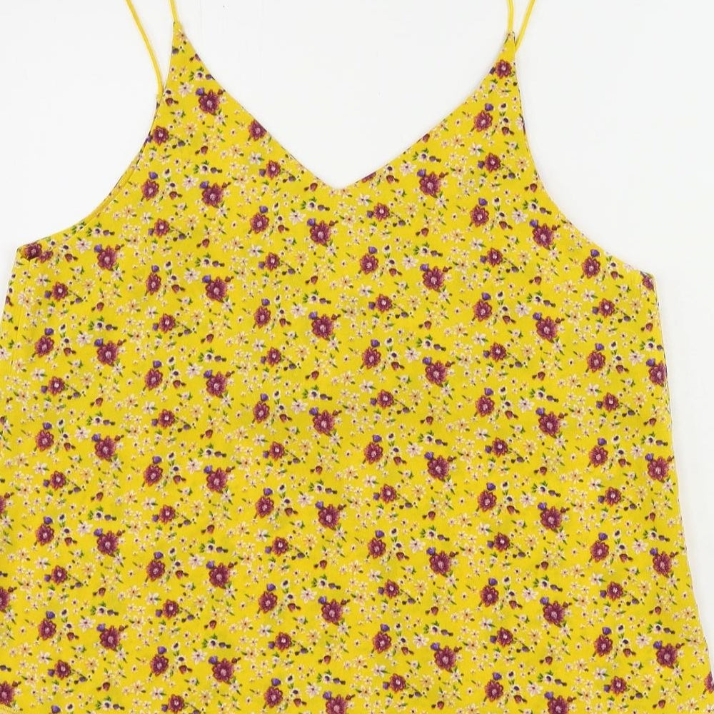 FOREVER 21 Womens Yellow Floral Polyester Camisole Tank Size S V-Neck