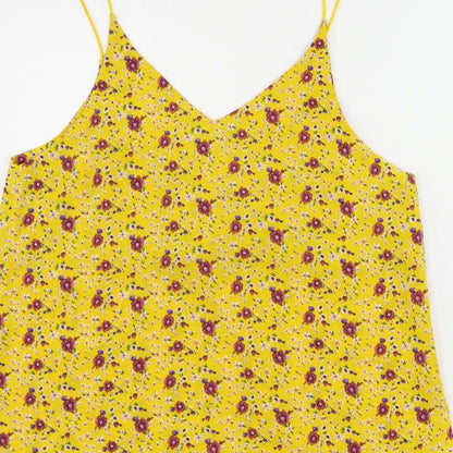 FOREVER 21 Womens Yellow Floral Polyester Camisole Tank Size S V-Neck