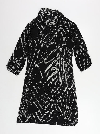 Saint Tropez Womens Black Geometric Polyester Shirt Dress Size 6 Collared Button