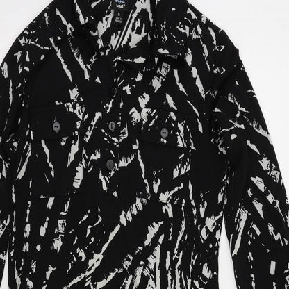 Saint Tropez Womens Black Geometric Polyester Shirt Dress Size 6 Collared Button