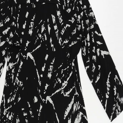 Saint Tropez Womens Black Geometric Polyester Shirt Dress Size 6 Collared Button