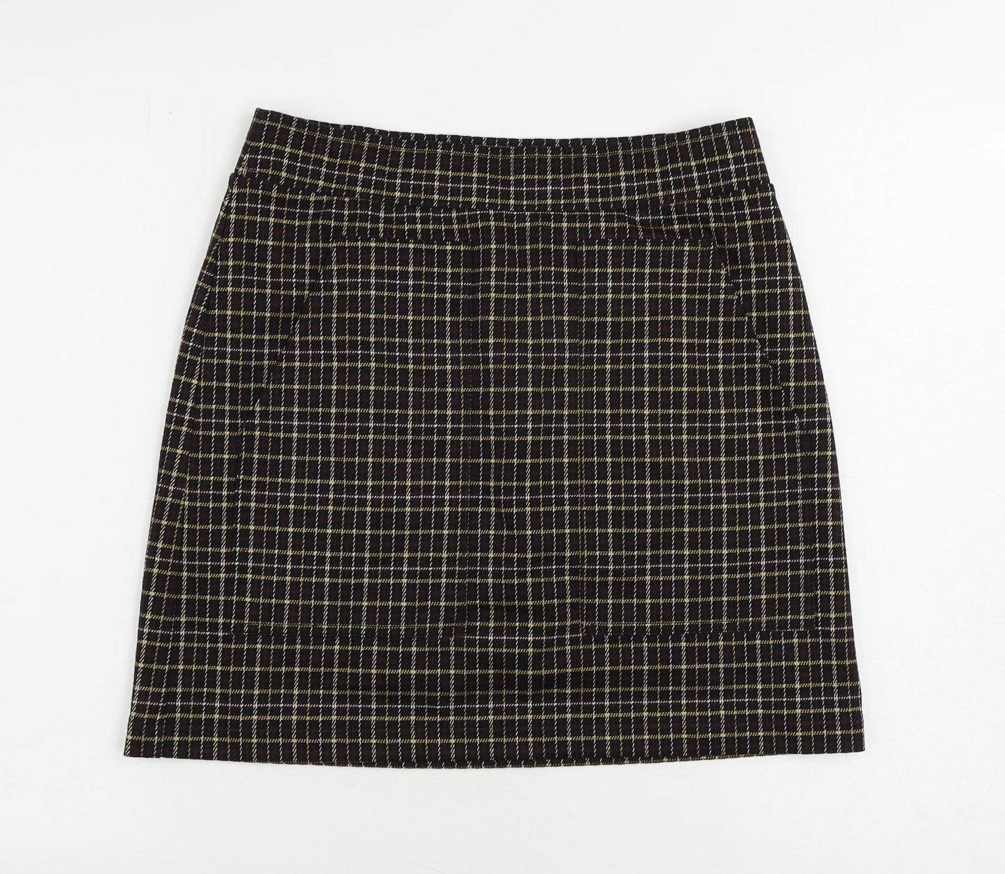LOFT Womens Black Check Polyester Mini Skirt Size S - Elastic Waist Pockets