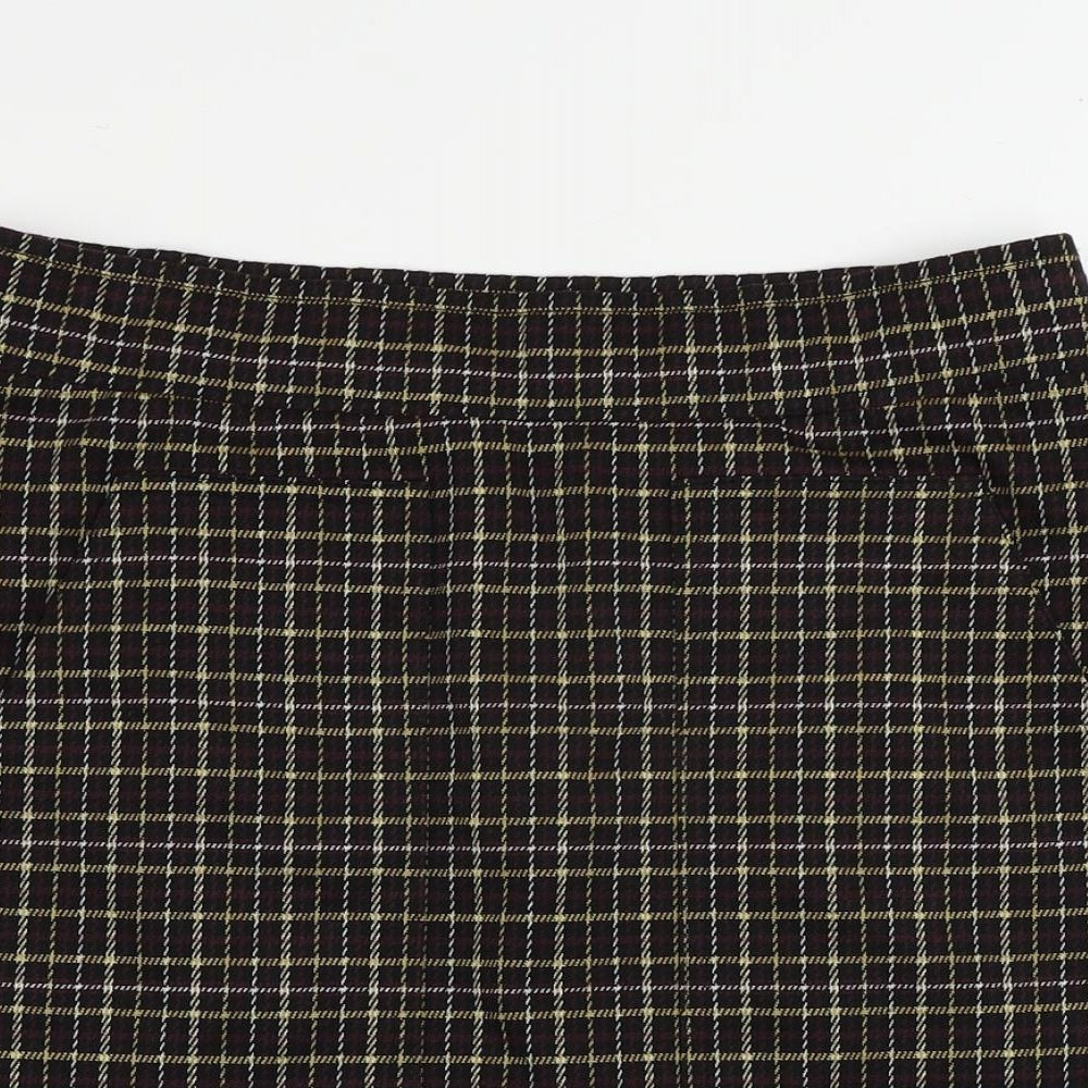 LOFT Womens Black Check Polyester Mini Skirt Size S - Elastic Waist Pockets