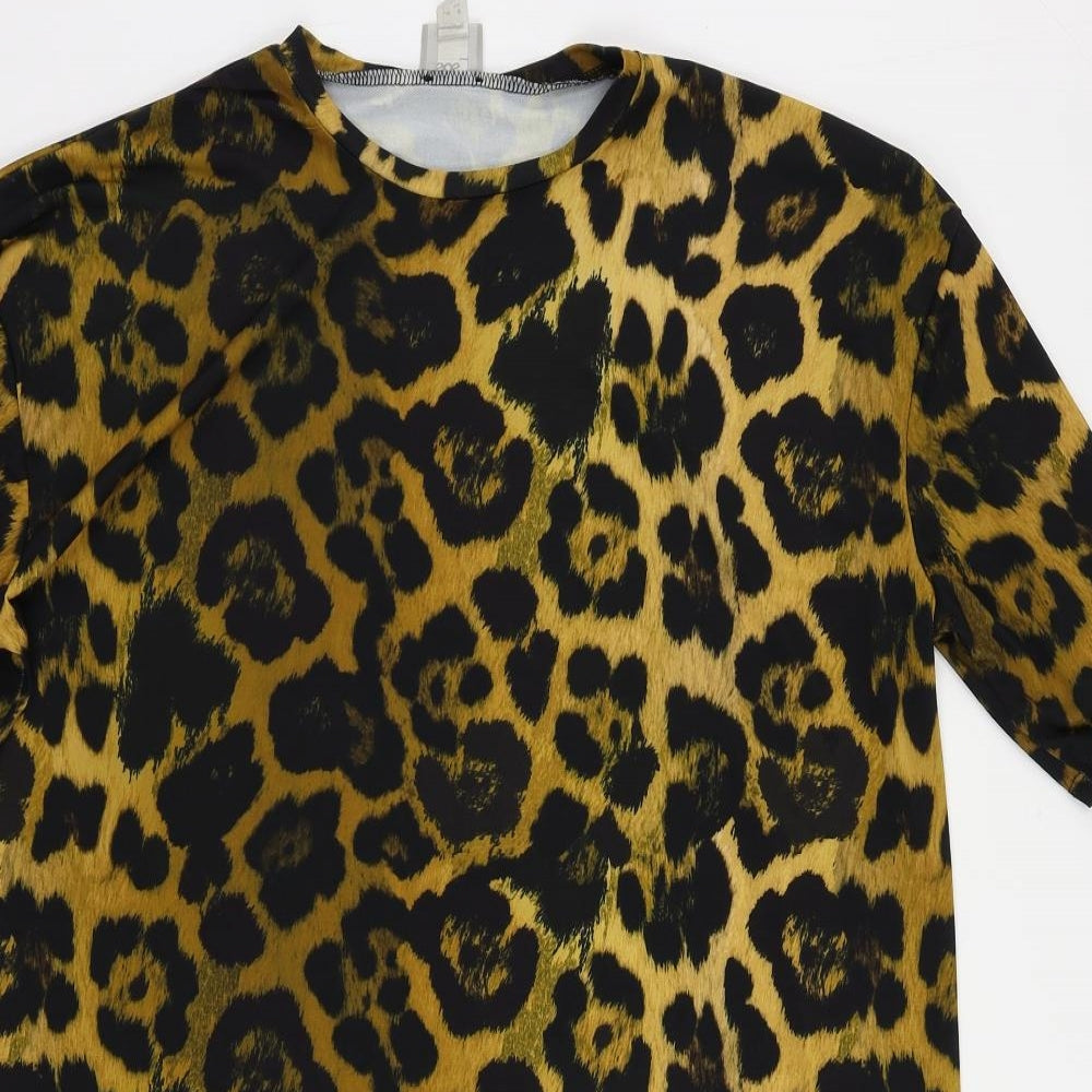 ASOS Womens Black Animal Print Polyester T-Shirt Dress Size 8 Round Neck Pullover - Leopard Print