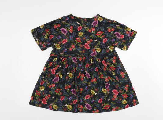 Boohoo Womens Black Floral Polyester Tunic Blouse Size 10 Crew Neck