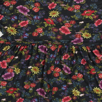 Boohoo Womens Black Floral Polyester Tunic Blouse Size 10 Crew Neck