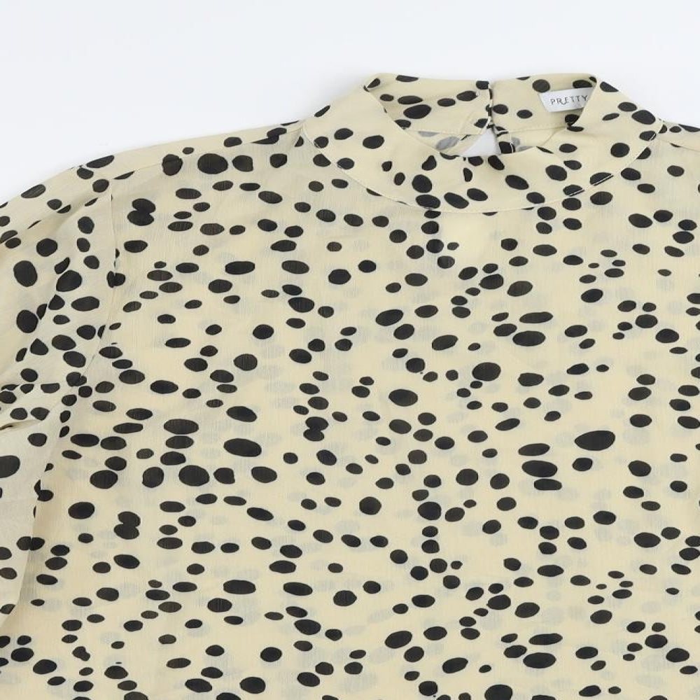 Pretty Lavish Womens Beige Animal Print Polyester Basic Blouse Size S Mock Neck - Size S-M