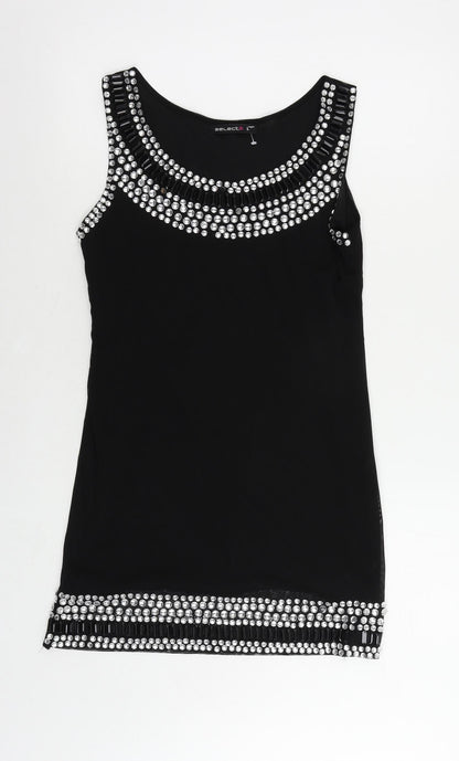 Select Womens Black Polyester Shift Size L Boat Neck Pullover - Embellished