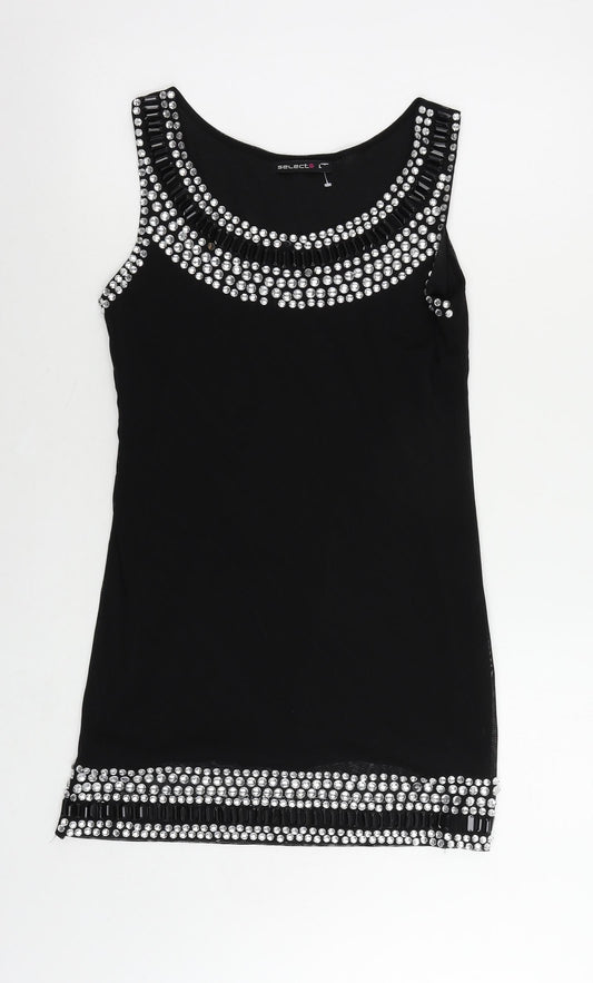 Select Womens Black Polyester Shift Size L Boat Neck Pullover - Embellished