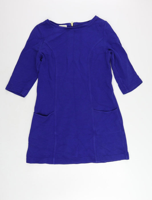 Monsoon Womens Blue Cotton A-Line Size 14 Boat Neck Zip - Pockets