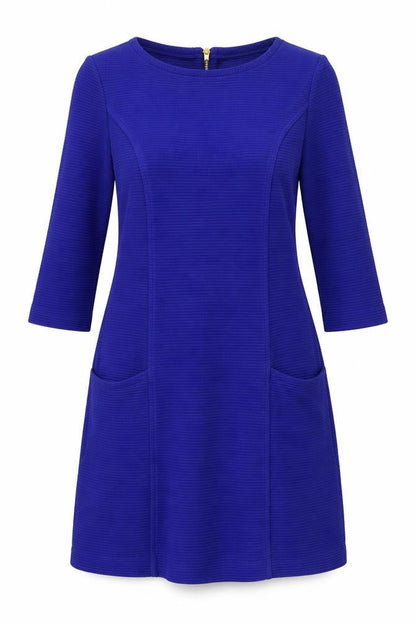 Monsoon Womens Blue Cotton A-Line Size 14 Boat Neck Zip - Pockets