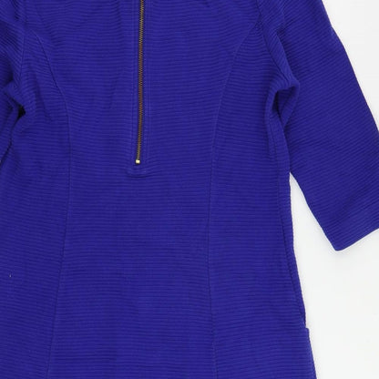 Monsoon Womens Blue Cotton A-Line Size 14 Boat Neck Zip - Pockets