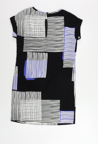 NEXT Womens Black Geometric Polyester Shift Size 6 Round Neck Button - Lined