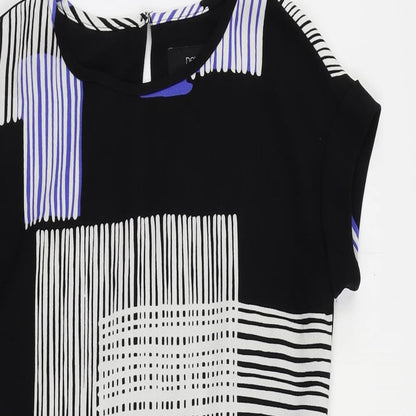 NEXT Womens Black Geometric Polyester Shift Size 6 Round Neck Button - Lined