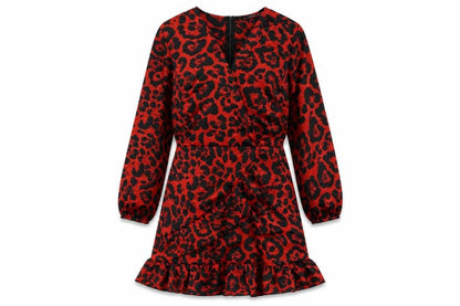 Quiz Womens Red Animal Print Polyester A-Line Size 12 V-Neck Zip - Ruffle
