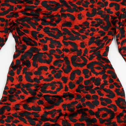 Quiz Womens Red Animal Print Polyester A-Line Size 12 V-Neck Zip - Ruffle