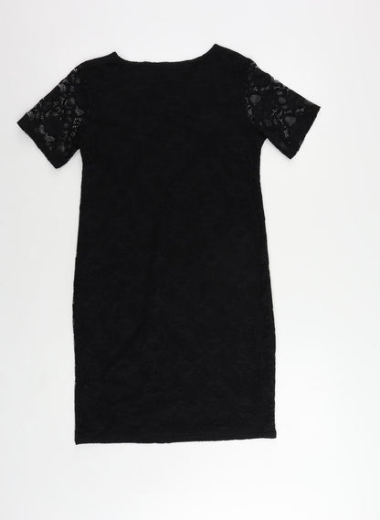 Boohoo Womens Black Polyester Mini Size 8 Boat Neck Pullover