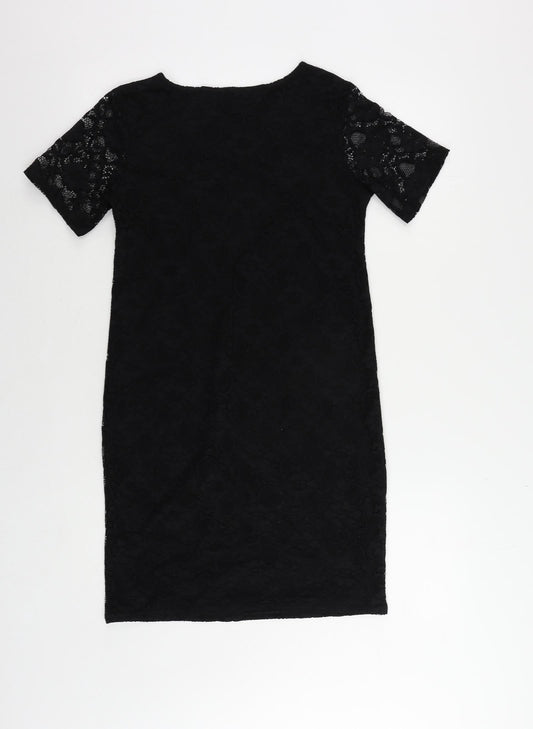 Boohoo Womens Black Polyester Mini Size 8 Boat Neck Pullover
