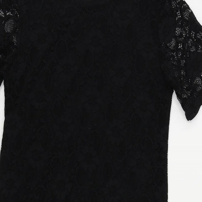 Boohoo Womens Black Polyester Mini Size 8 Boat Neck Pullover