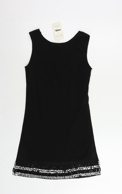 Club L Womens Black Polyester Shift Size S Boat Neck Pullover - Embellished