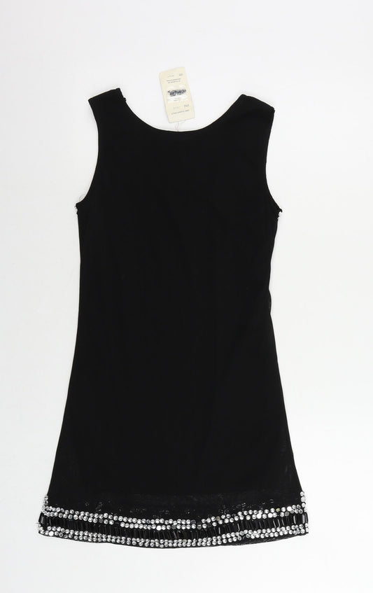 Club L Womens Black Polyester Shift Size S Boat Neck Pullover - Embellished