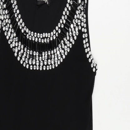 Club L Womens Black Polyester Shift Size S Boat Neck Pullover - Embellished