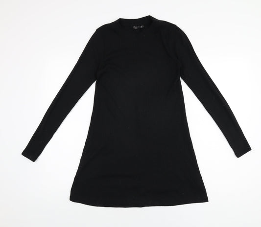 Topshop Womens Black Polyester Shift Size 8 High Neck Pullover