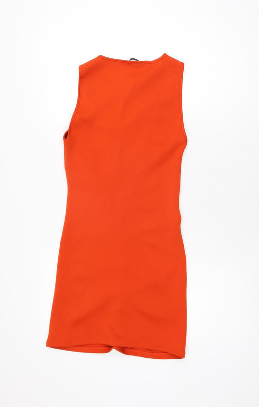 Zara Womens Orange Polyester Bodycon Size M Round Neck Pullover