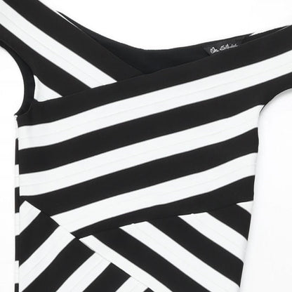 Miss Selfridge Womens Black Striped Polyester Bodycon Size 8 Off the Shoulder Zip