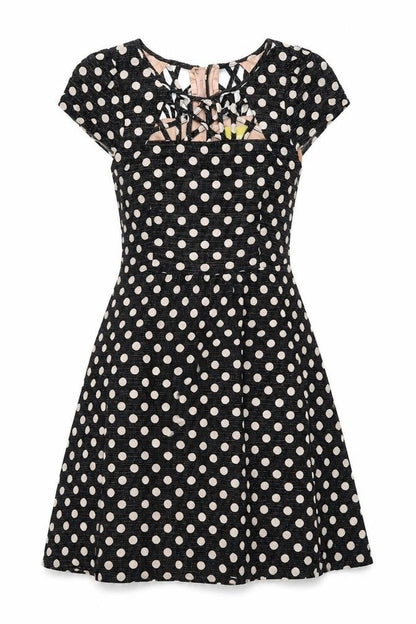 Maeve Womens Black Polka Dot Polyester Skater Dress Size 10 Round Neck Zip