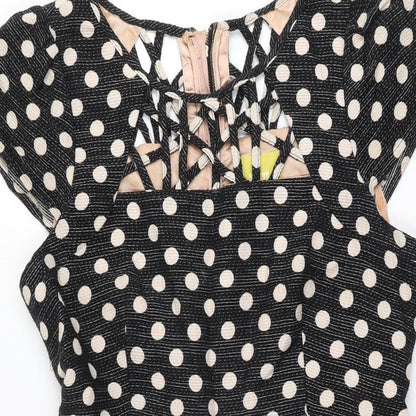 Maeve Womens Black Polka Dot Polyester Skater Dress Size 10 Round Neck Zip