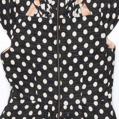 Maeve Womens Black Polka Dot Polyester Skater Dress Size 10 Round Neck Zip