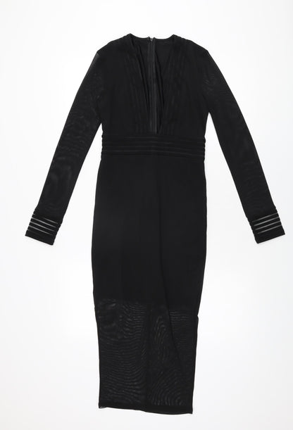 Missguided Womens Black Polyester Bodycon Size 6 V-Neck Zip