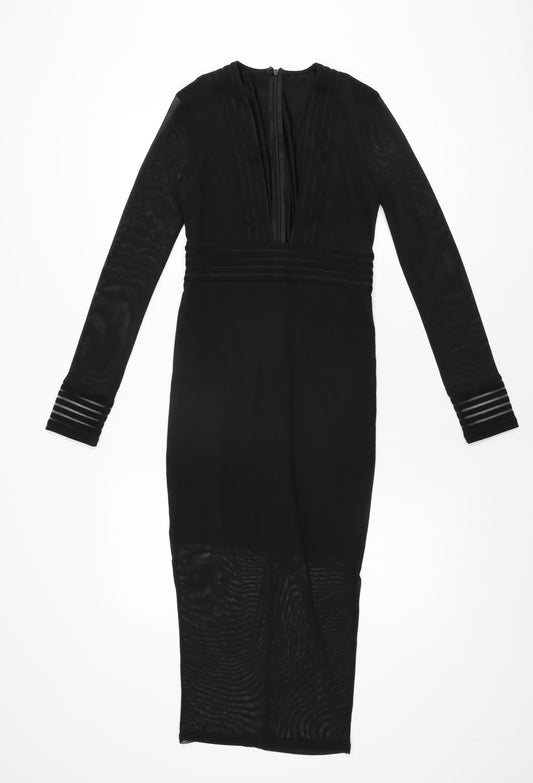 Missguided Womens Black Polyester Bodycon Size 6 V-Neck Zip