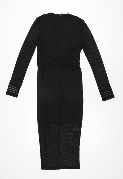 Missguided Womens Black Polyester Bodycon Size 6 V-Neck Zip