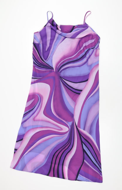 essence Womens Purple Geometric Polyester Slip Dress Size 16 Cowl Neck Pullover