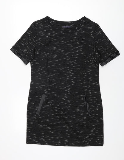 Marks and Spencer Womens Black Geometric Polyester Shift Size 12 Round Neck Pullover