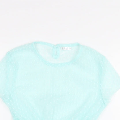 Pepco Girls Blue Polka Dot Polyester Basic T-Shirt Size 11-12 Years Round Neck Button