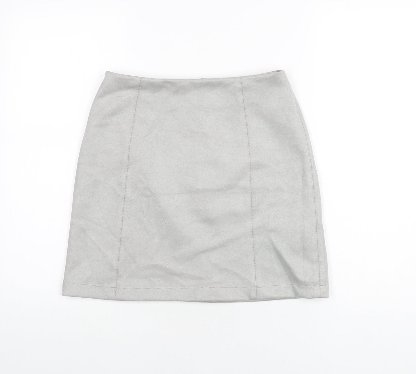 New Look Womens Grey Polyester A-Line Skirt Size 8 Zip