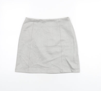 New Look Womens Grey Polyester A-Line Skirt Size 8 Zip