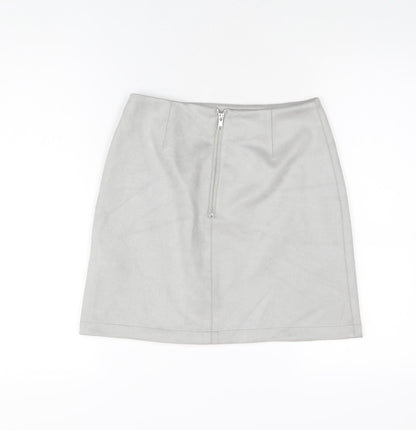 New Look Womens Grey Polyester A-Line Skirt Size 8 Zip