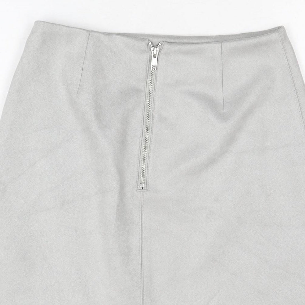 New Look Womens Grey Polyester A-Line Skirt Size 8 Zip