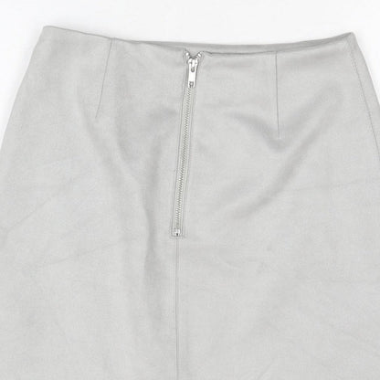 New Look Womens Grey Polyester A-Line Skirt Size 8 Zip