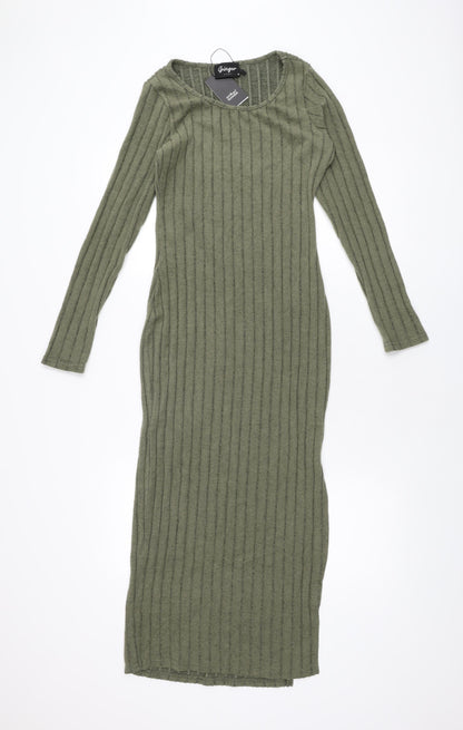 Ginger Womens Green Polyester Bodycon Size M Round Neck Pullover