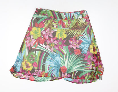 Zandra Womens Multicoloured Floral Polyester Swing Skirt Size 22 Zip
